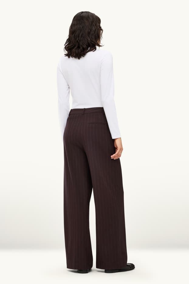 Damen - Business-Hose - High Waist - Wide Leg - gestreift - dunkelbraun