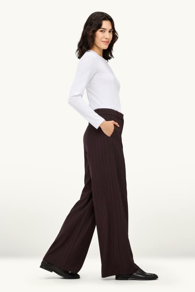 Damen - Business-Hose - High Waist - Wide Leg - gestreift - dunkelbraun