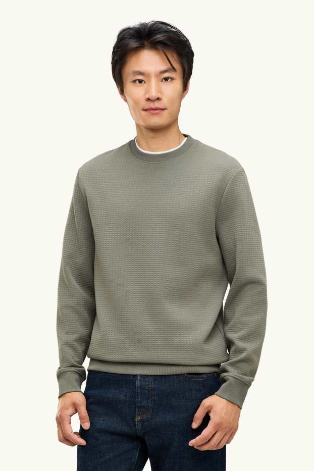 Heren - Sweatshirt - met structuur - kaki