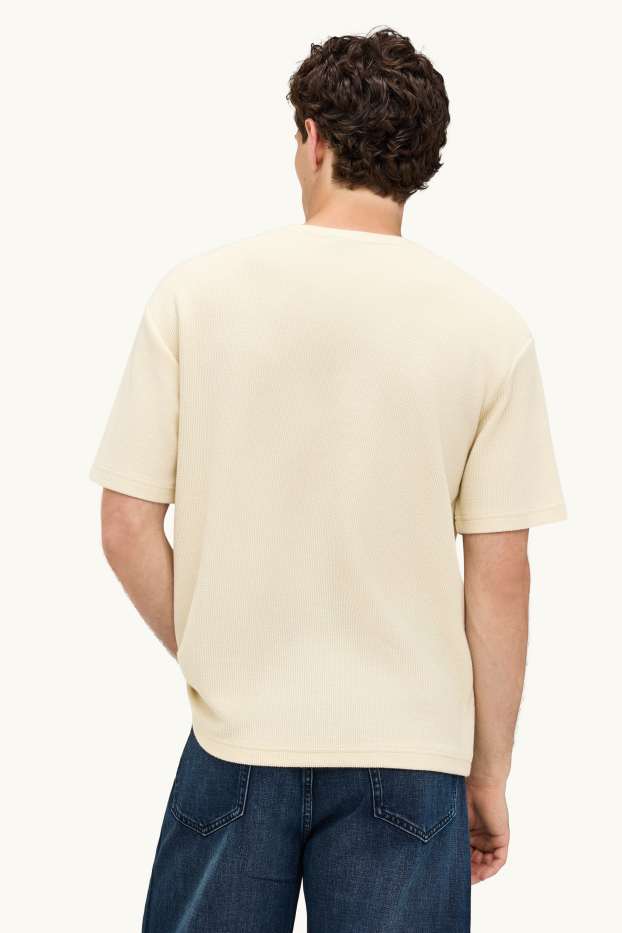 Herren - Strick-T-Shirt - Regular Fit - gerippt - beige