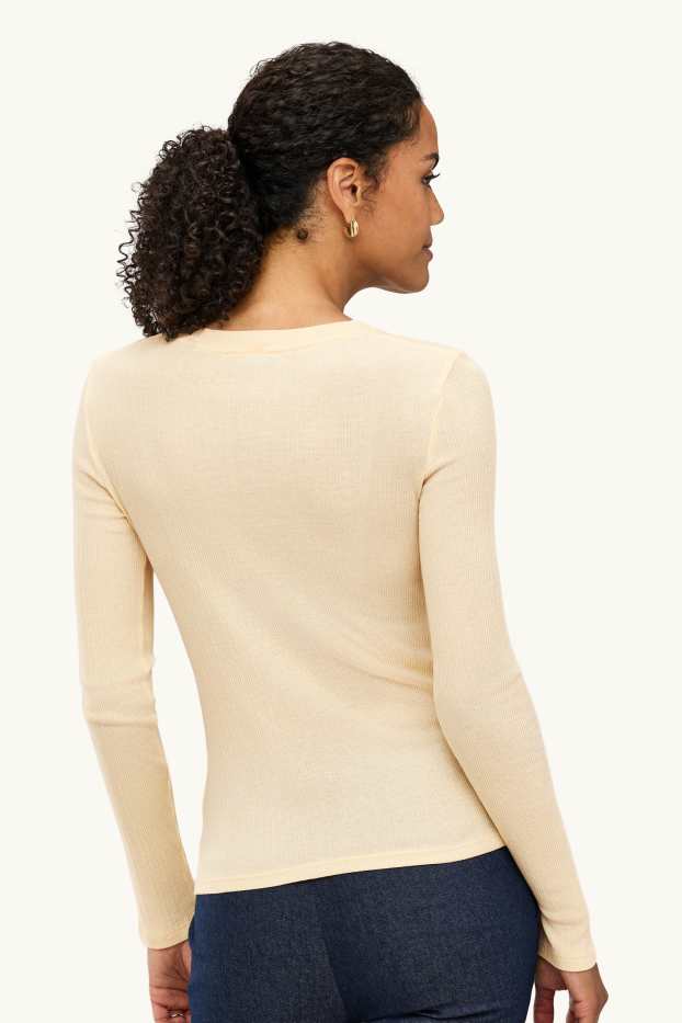 Damen - Henley-Shirt - Slim Fit - gerippt - hellgelb