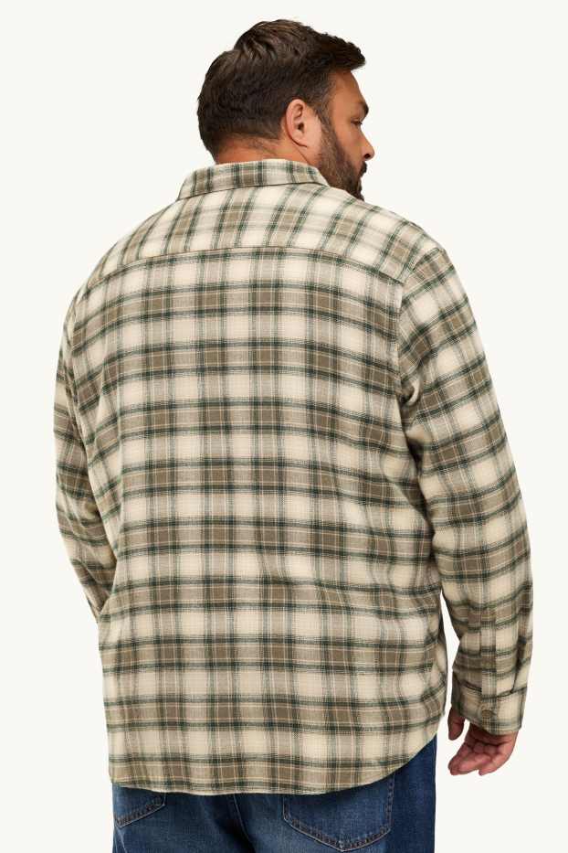 Heren - Overhemd - regular fit - kent - geruit - beige / groen
