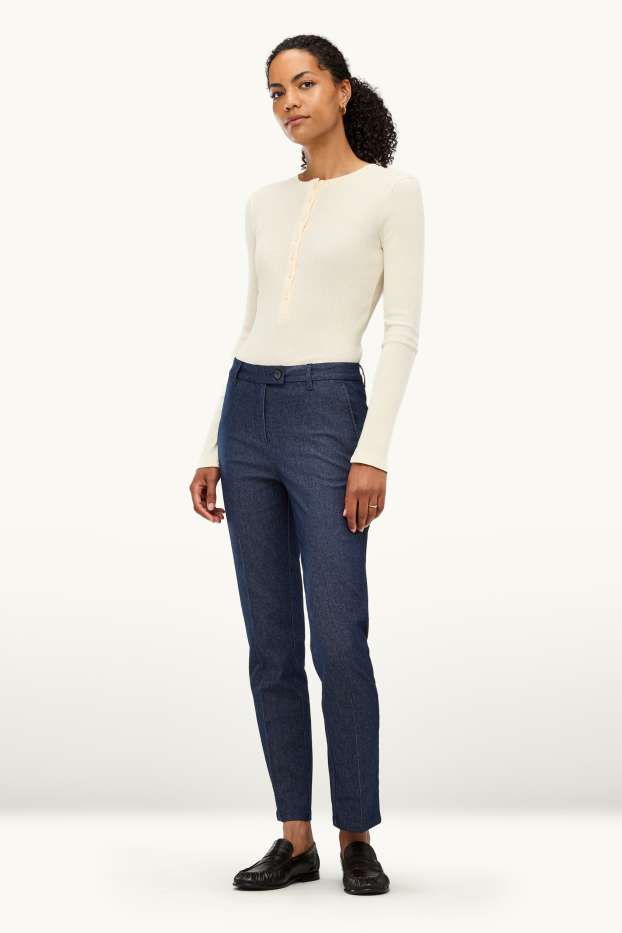 Damen - Stoffhose - Mid Waist - Tapered Leg - Jeans-Look - dunkelblau
