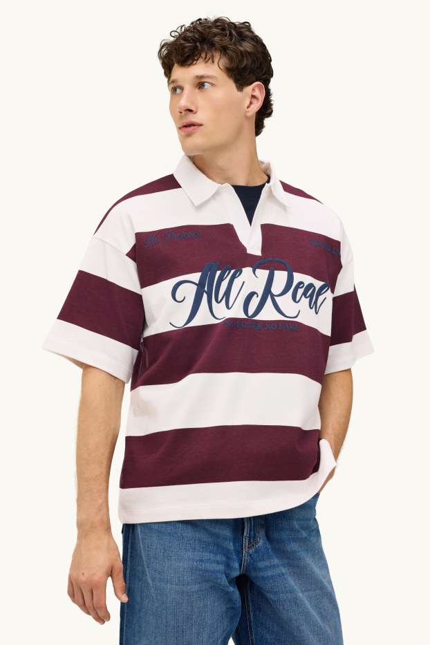 Hommes - Polo - Oversize - à rayures - bordeaux / blanc