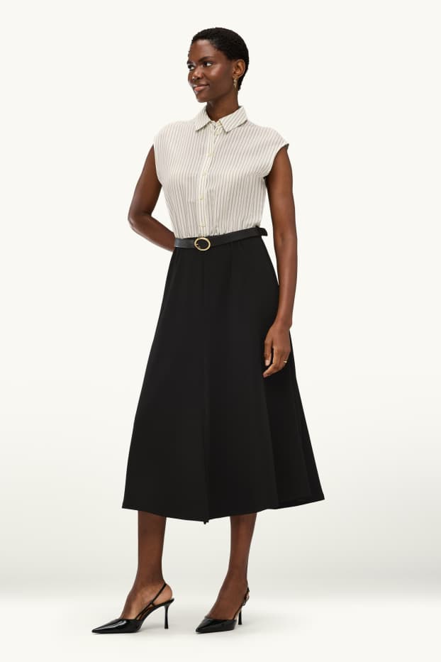 Mujer - Vestido fit & flare con cinturón - blanco / negro