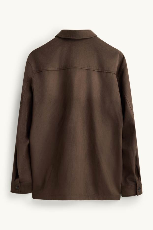 Uomo - Giacca camicia - relaxed fit - colletto all'italiana - similpelle scamosciata - marrone