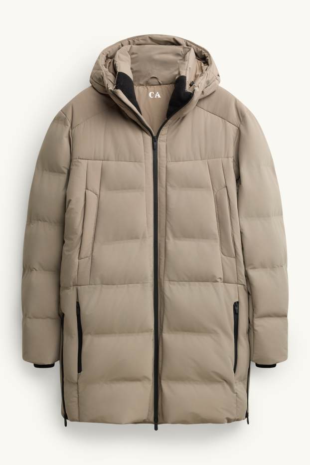 Herren - Steppmantel mit Kapuze - gefüttert - wasserabweisend - beige
