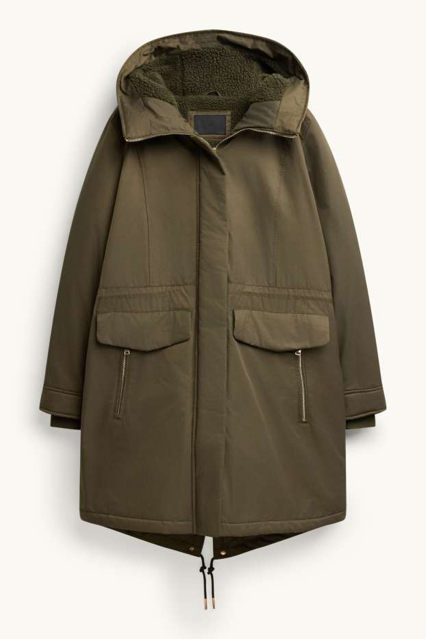 Femmes - Parka à capuche - rembourrée - vert foncé