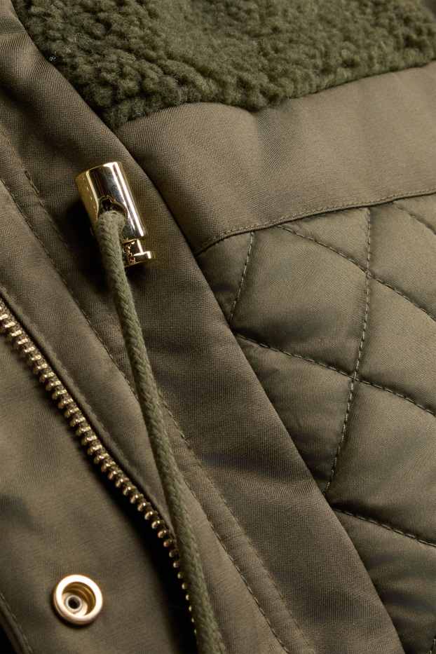 Femmes - Parka à capuche - rembourrée - vert foncé