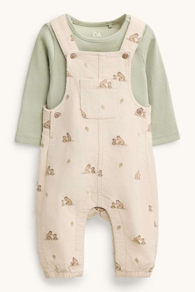 Baby Jungen - Bärchen - Erstlingsoutfit- 2 teilig - beige / grün