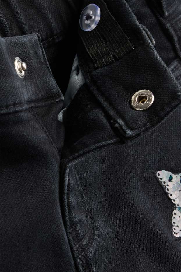 Děti - dívky - Hvězdy - flared jeans - termo džíny - černá