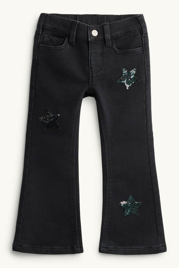 Děti - dívky - Hvězdy - flared jeans - termo džíny - černá