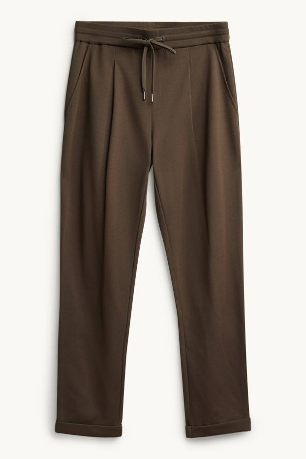 Femei - Pantaloni de stofă - talie medie - tapered fit - maro închis