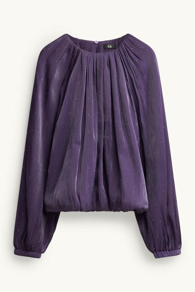 Dames - Blouse van chiffon met strass-steentjes - paars