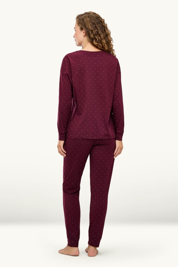 Dames - Pyjama - met stippen - donkerrood
