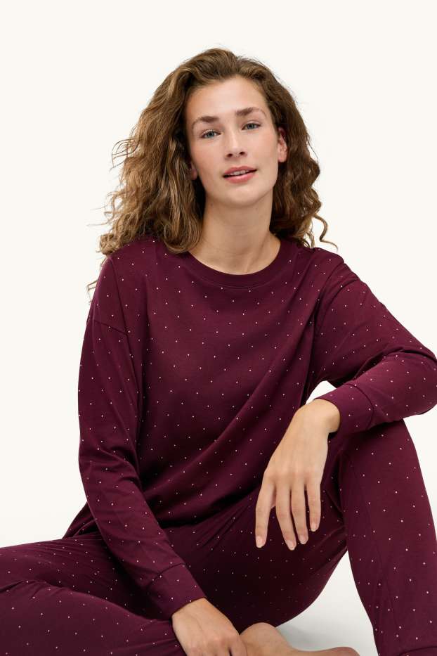 Dames - Pyjama - met stippen - donkerrood