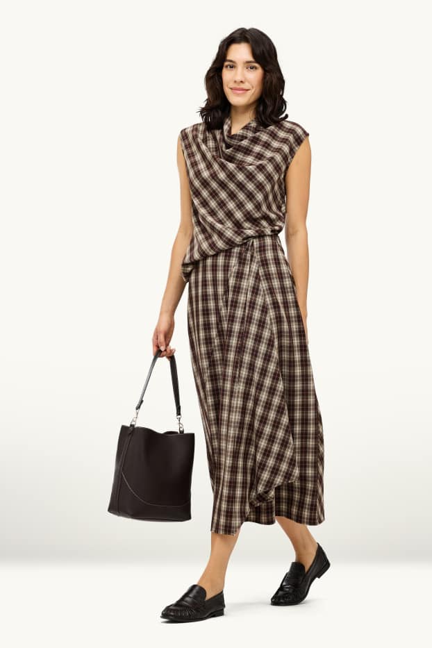 Women - Skirt - check - beige / brown