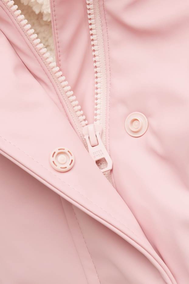 Baby Mädchen - Katze - Baby-Regenjacke mit Kapuze - gefüttert - wasserdicht - hellrosa