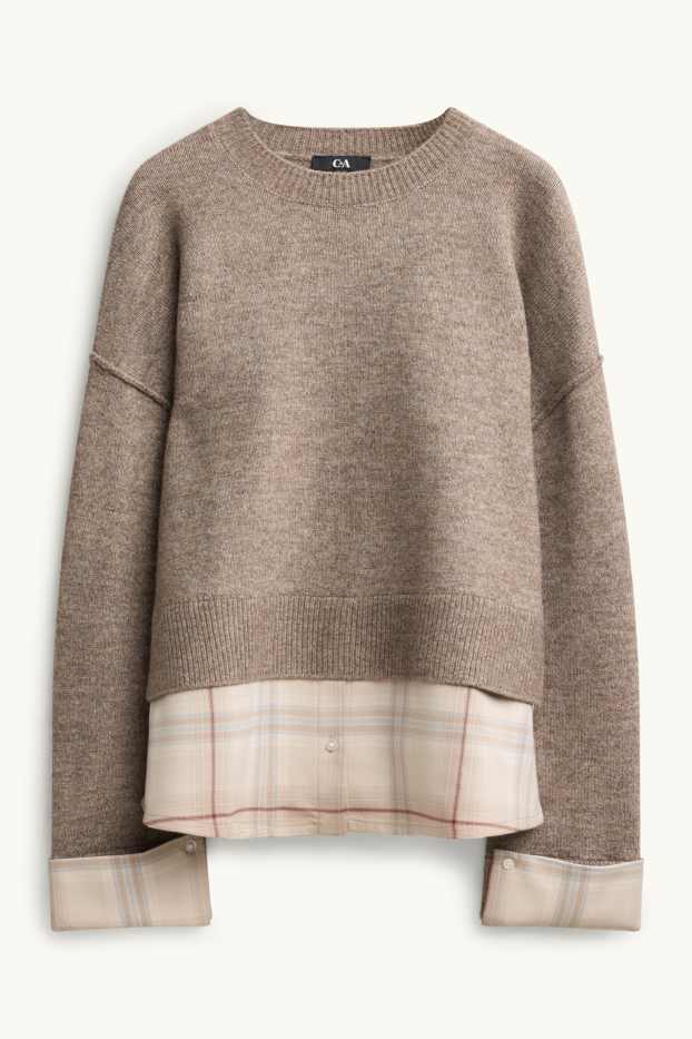 Damen - Pullover - 2-in-1-Look - beige-melange