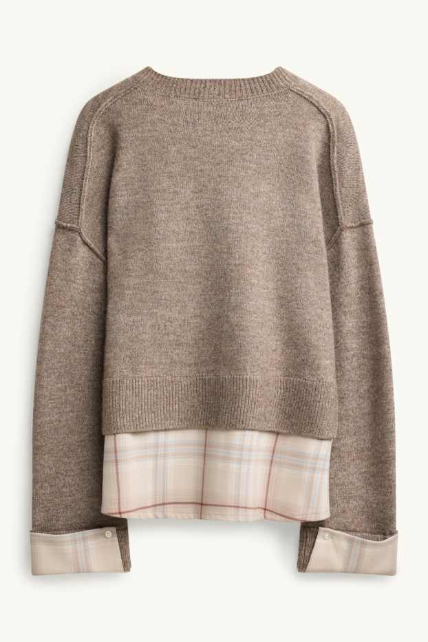 Damen - Pullover - 2-in-1-Look - beige-melange