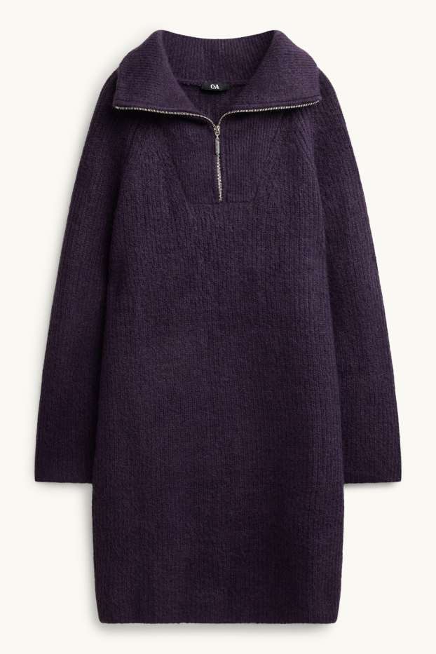 Damen - Strickkleid - Straight Fit - gerippt - violett