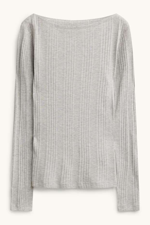 Damen - Langarmshirt - Regular Fit - gerippt - hellgrau