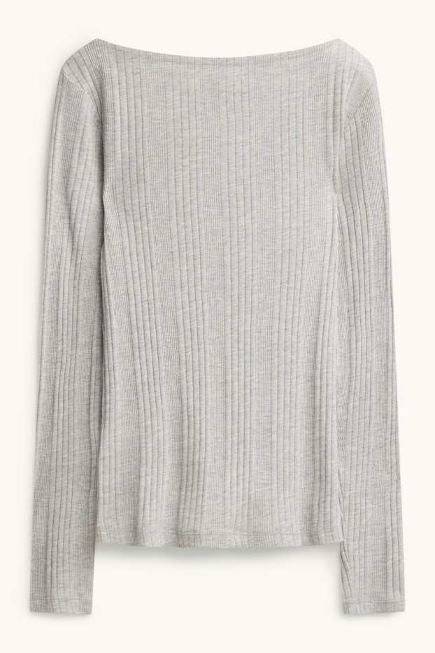 Damen - Langarmshirt - Regular Fit - gerippt - hellgrau