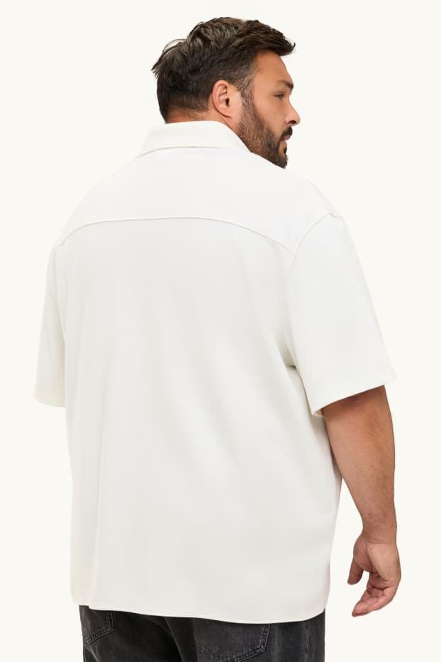 Heren - Overhemd - relaxed fit - kent - met structuur - wit