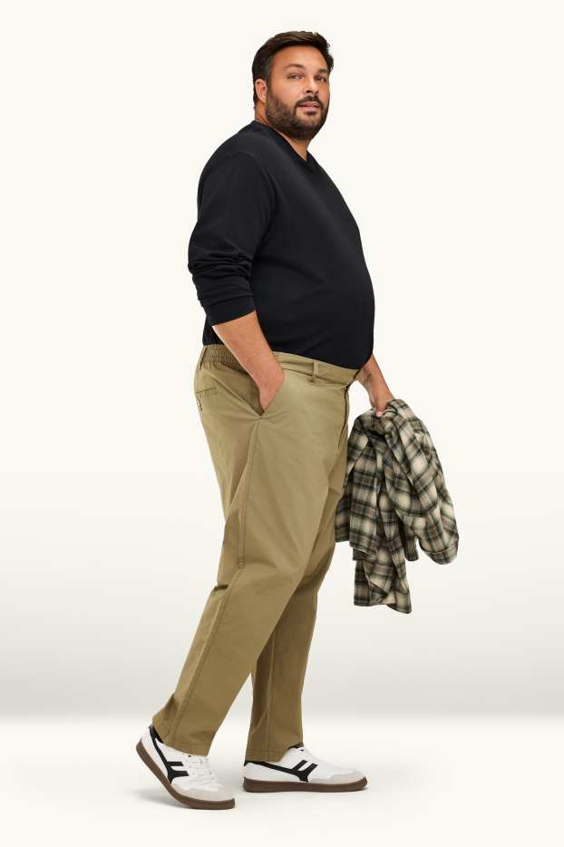 Pánské - Kalhoty chino - tapered fit - světle hnědá