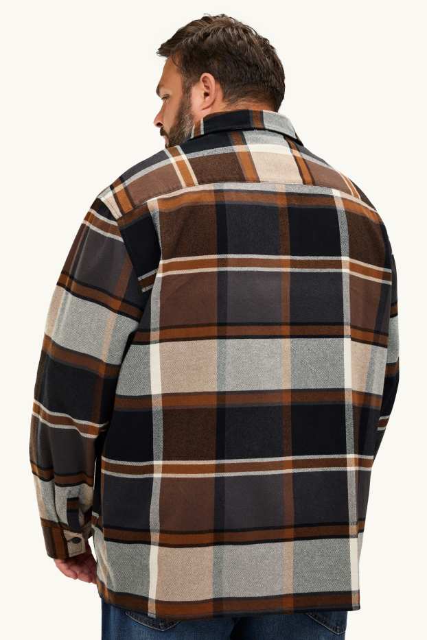 Hommes - Chemise - relaxed fit - col kent - à carreaux - gris / marron