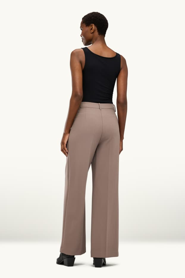 Dona - Pantalons de tela - high waist - wide leg - marró
