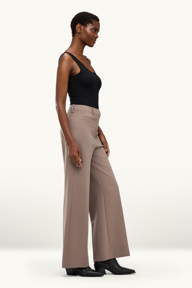 Dona - Pantalons de tela - high waist - wide leg - marró