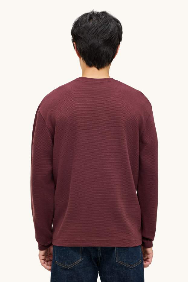 Bărbați - Tricou cu mânecă lungă - relaxed fit - reiat - bordo