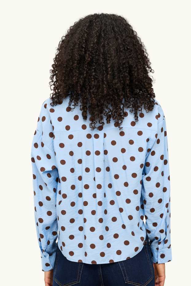 Damen - Hemdbluse mit Knotendetail - gepunktet - blau