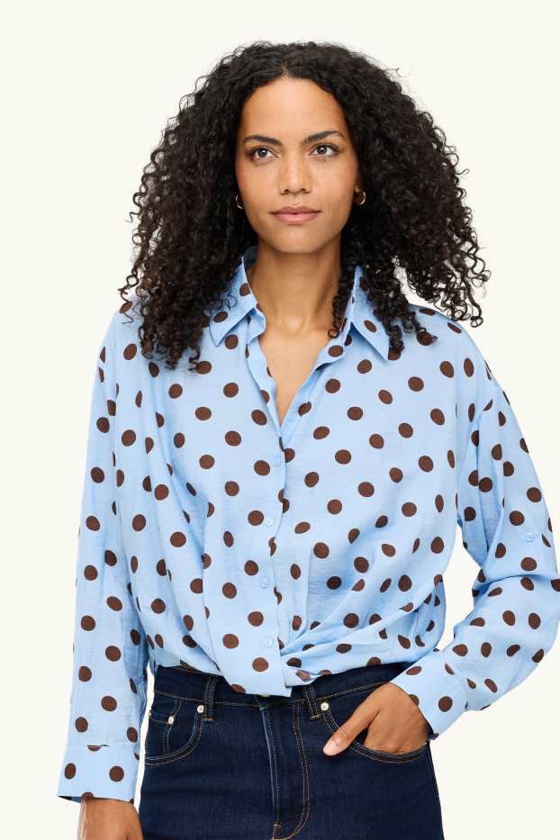 Damen - Hemdbluse mit Knotendetail - gepunktet - blau