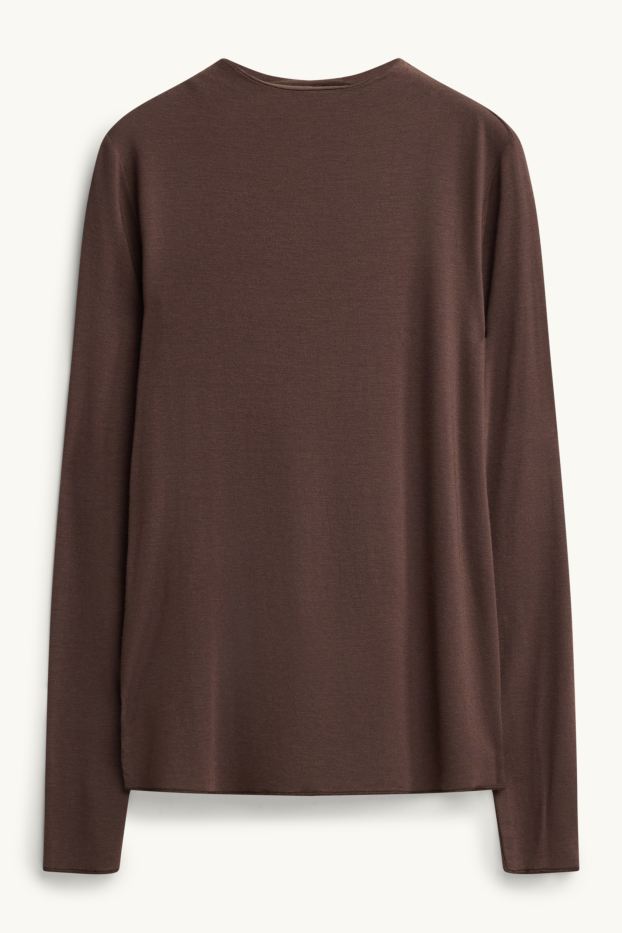 Women - Base layer top with cashmere content - brown
