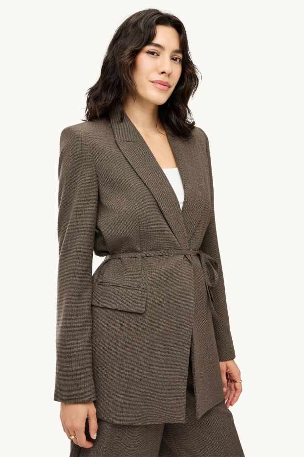 Damen - Longblazer - Regular Fit - strukturiert - dunkelbraun