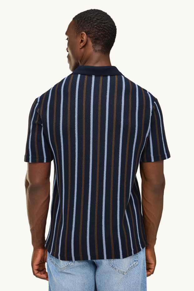 Home - Polo - relaxed fit - de ratlles - texturat - blau fosc