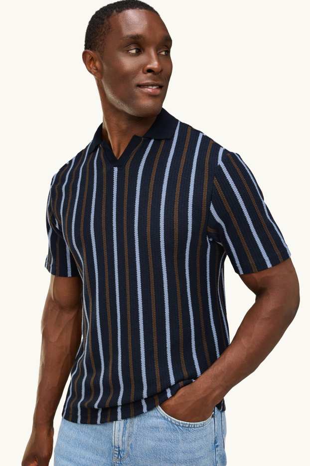 Home - Polo - relaxed fit - de ratlles - texturat - blau fosc