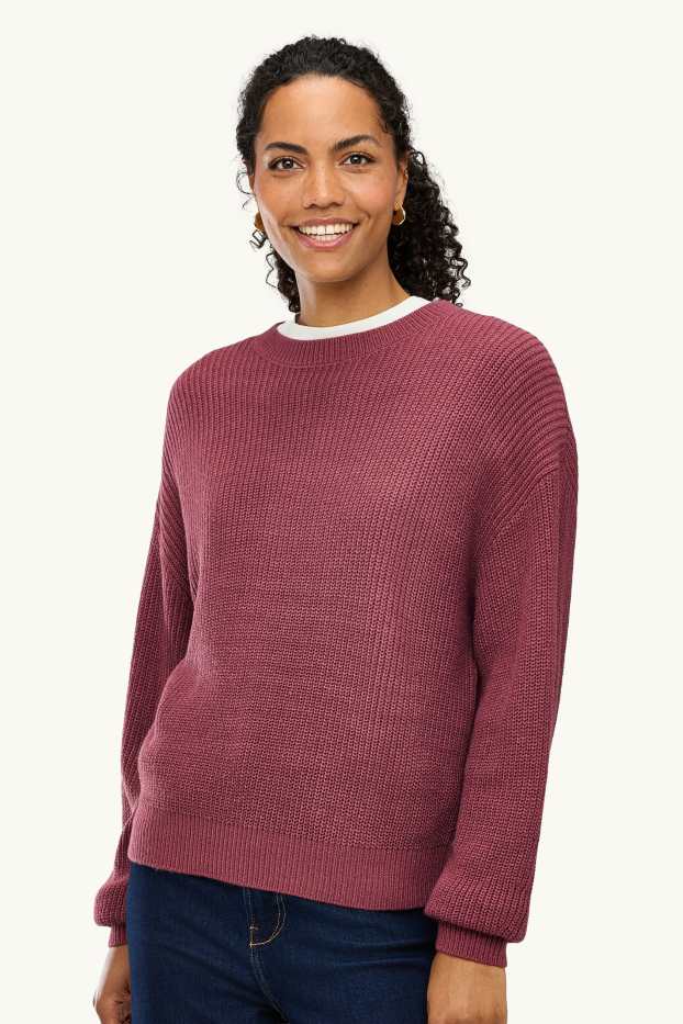 Damen - Pullover - gerippt - rot