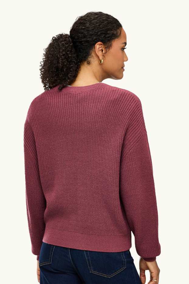 Damen - Pullover - gerippt - rot