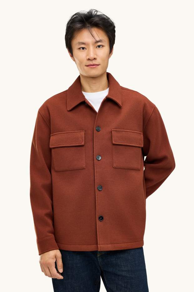 Pánské - Košilová bunda - relaxed fit - kent - hnědá