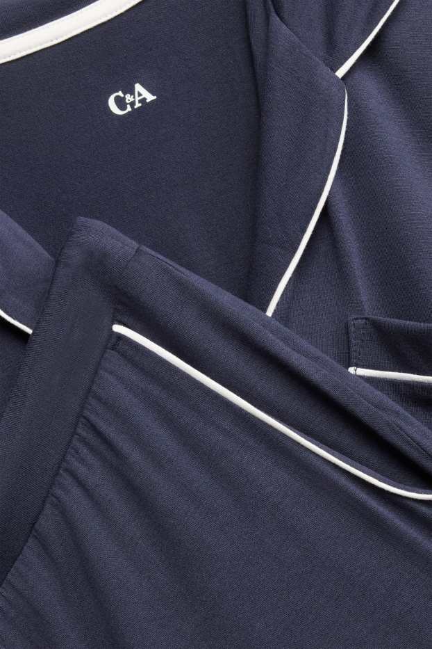 Damen - Viskose-Pyjama - dunkelblau / weiss