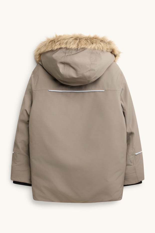 Děti - chlapci - Parka s lemem z umělé kožešiny - s výplní - vodotěsná - taupe