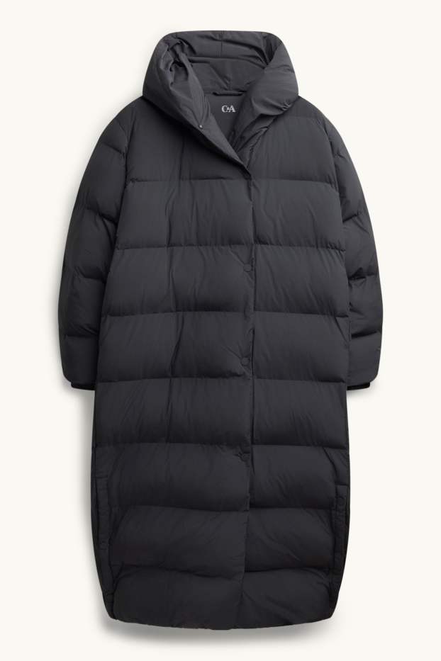 Donna - Cappotto trapuntato con cappuccio - foderato - idrorepellente - nero