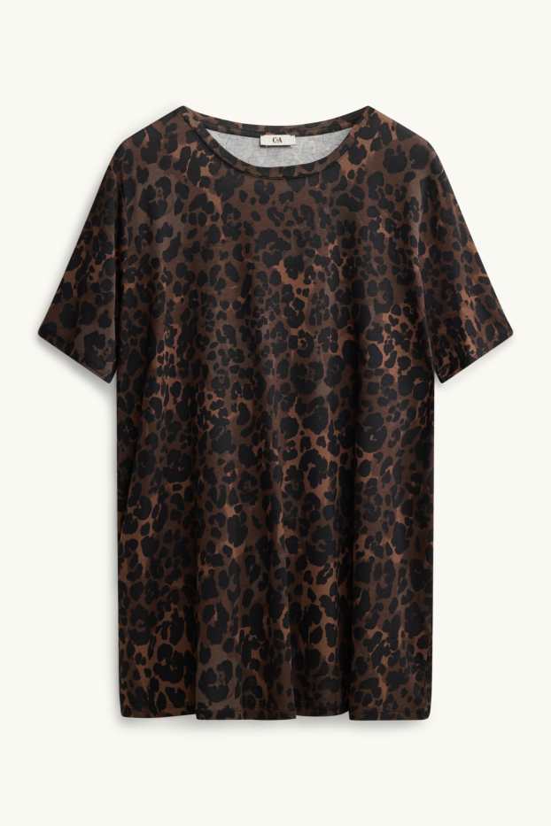 Dona - Samarreta de mànigues curtes - relaxed fit - estampat de lleopard - marró fosc