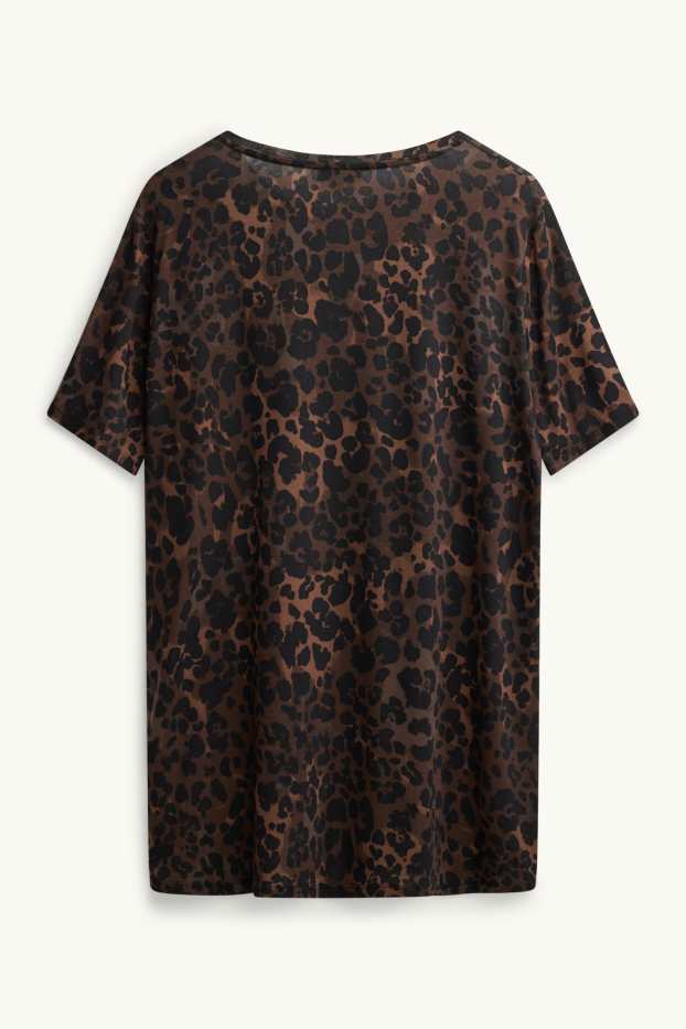 Dona - Samarreta de mànigues curtes - relaxed fit - estampat de lleopard - marró fosc