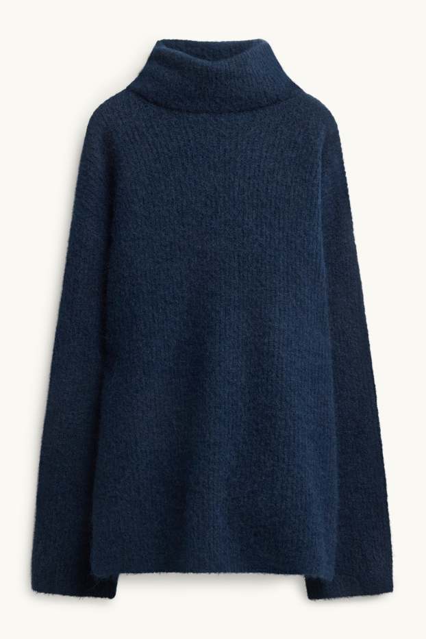 Damen - Rollkragenpullover - gerippt - dunkelblau