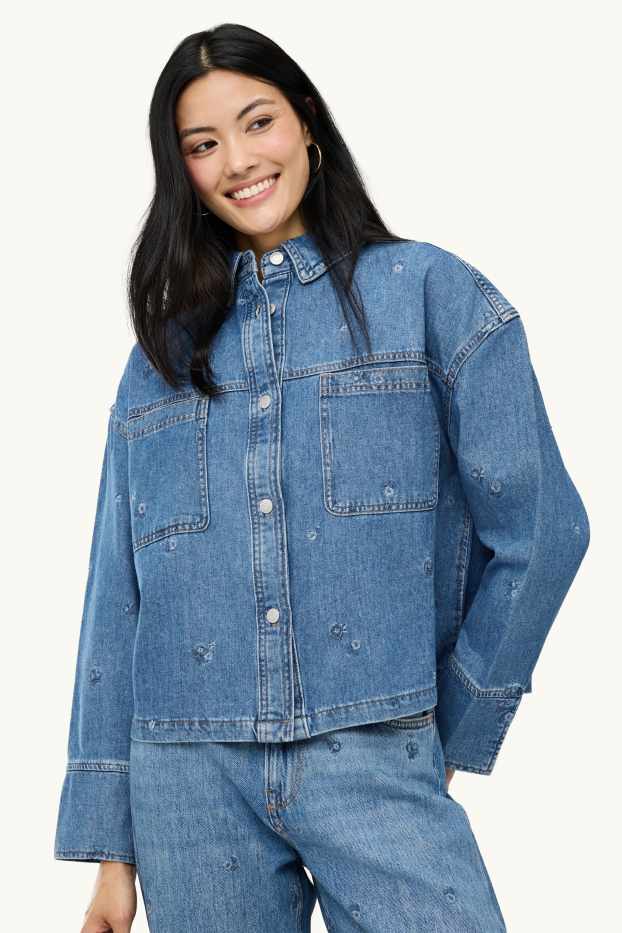Femei - Bluză din denim - brodată - denim-albastru
