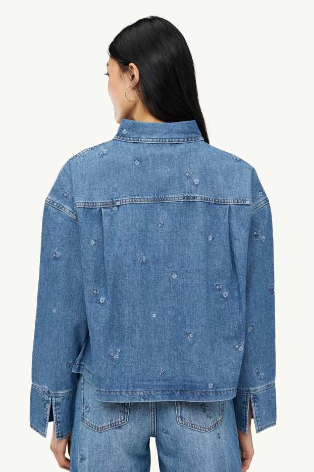 Femei - Bluză din denim - brodată - denim-albastru